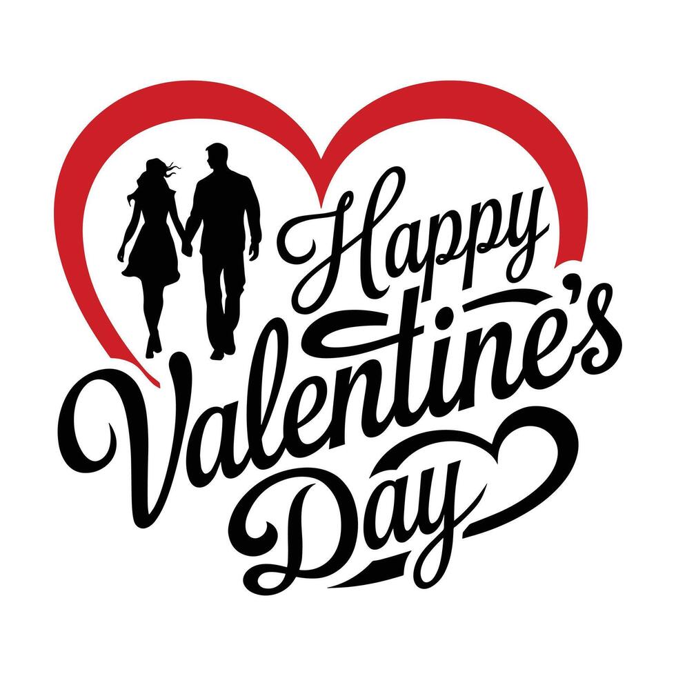 Romantic Happy Valentine's Day, t shirrt design graphic with couple silhouette. vector