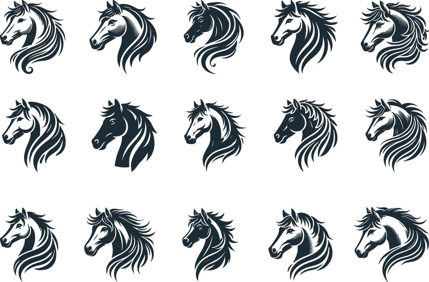 Assortment of Horse Head Silhouette Illustrations EPS 10 vector