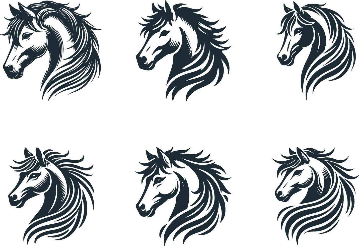 Collection of Horse Head Silhouettes Illustration on White Background vector