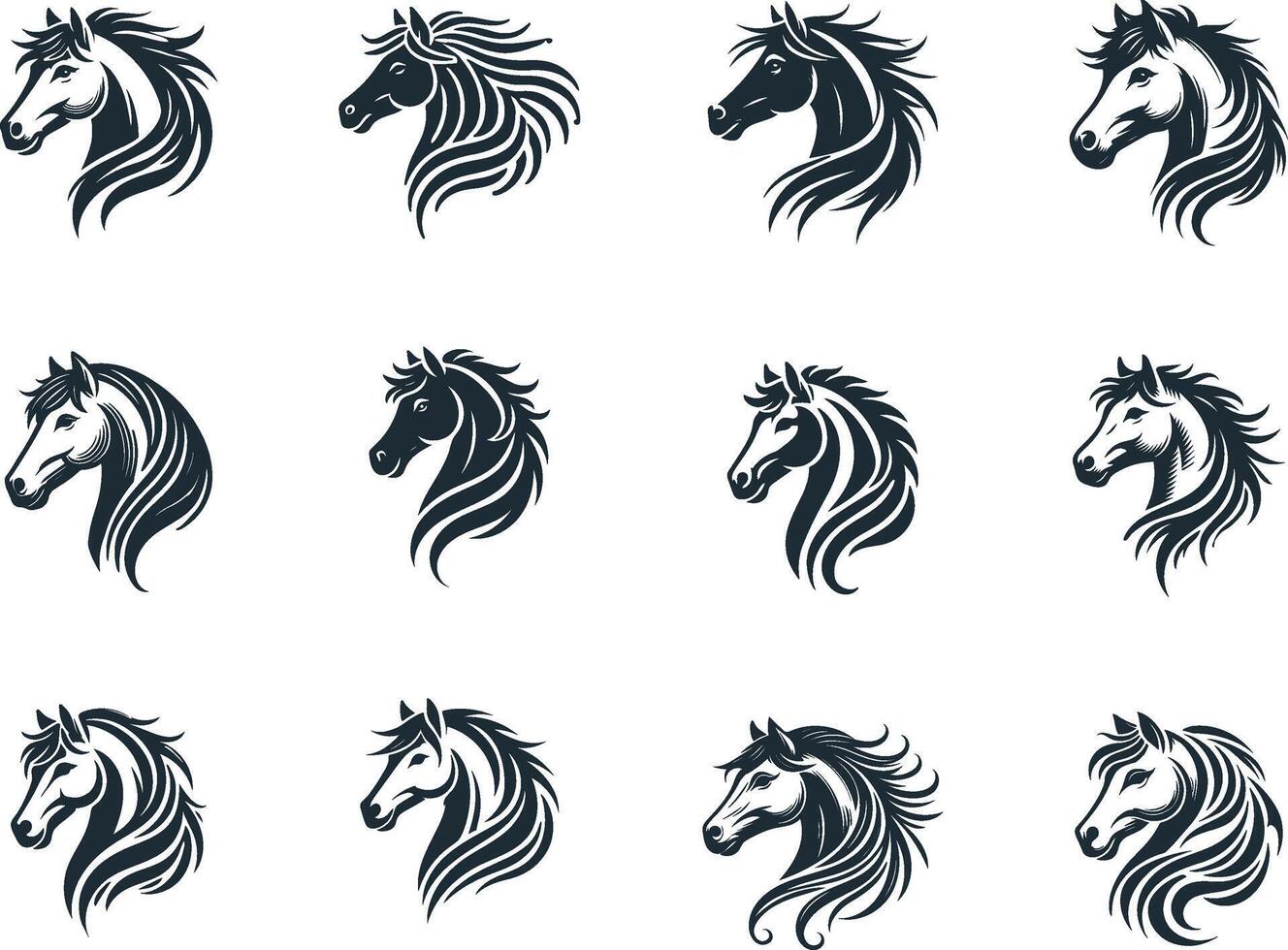 Multiple Horse Head Silhouette Illustrations in Format vector