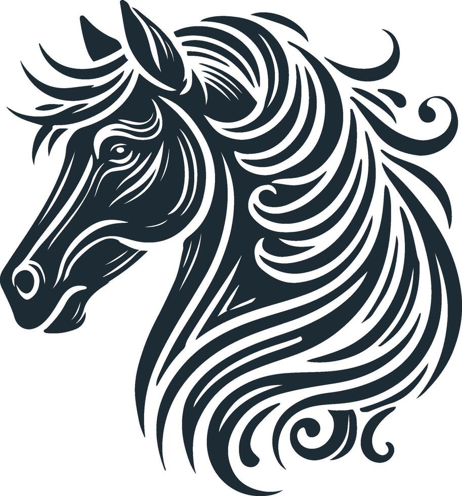 Detailed Horse Head Silhouette Art on White Background EPS 10 vector