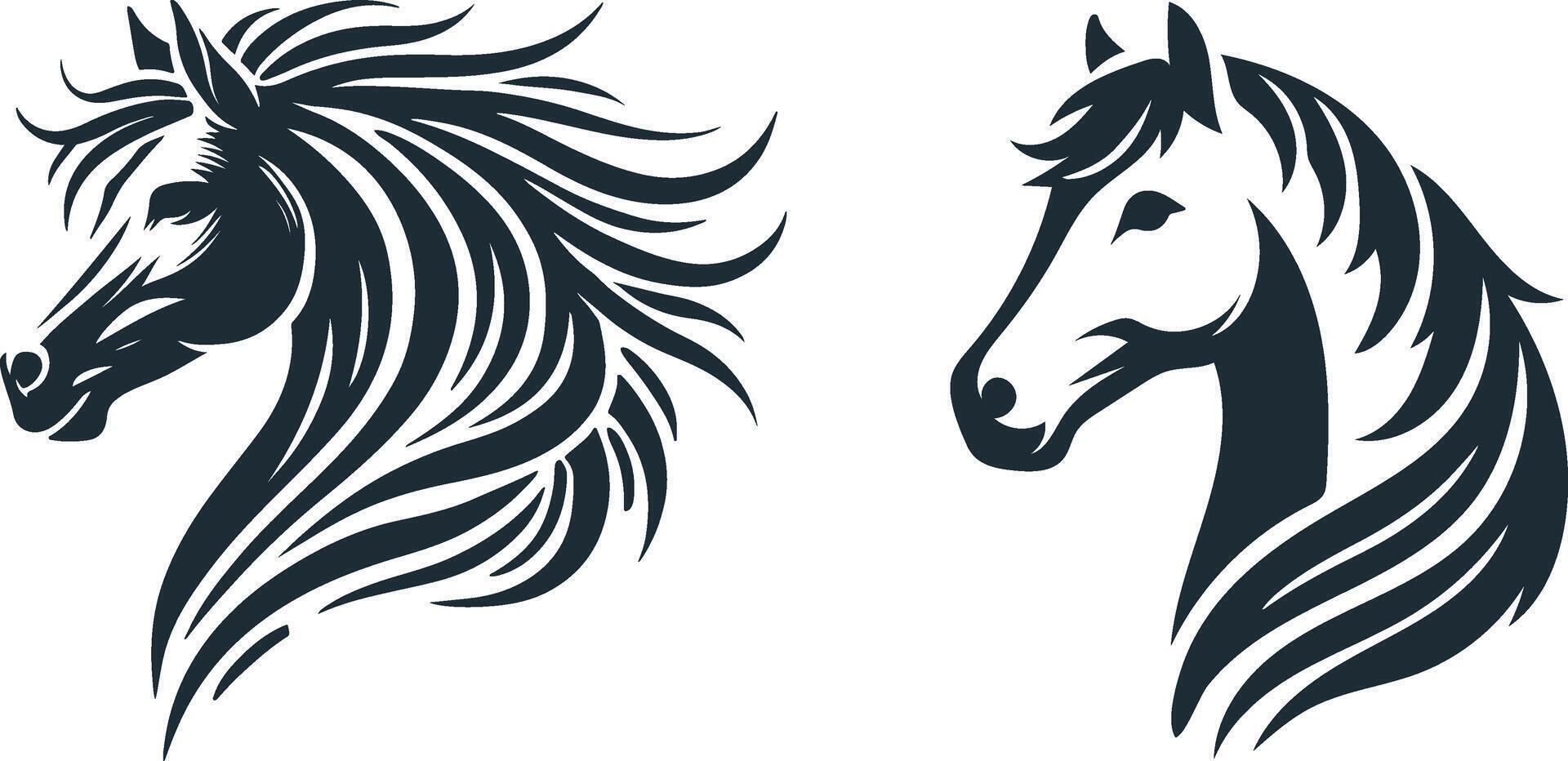 Horse Head Silhouette Illustrations on White Canvas EPS 10 vector