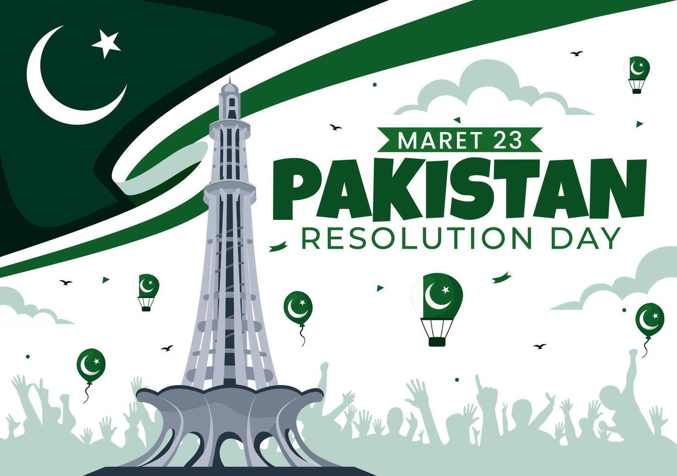 Illustration of Pakistan Resolution Day Celebrations on 23 March with Waving Flag and Cultural Icons vector