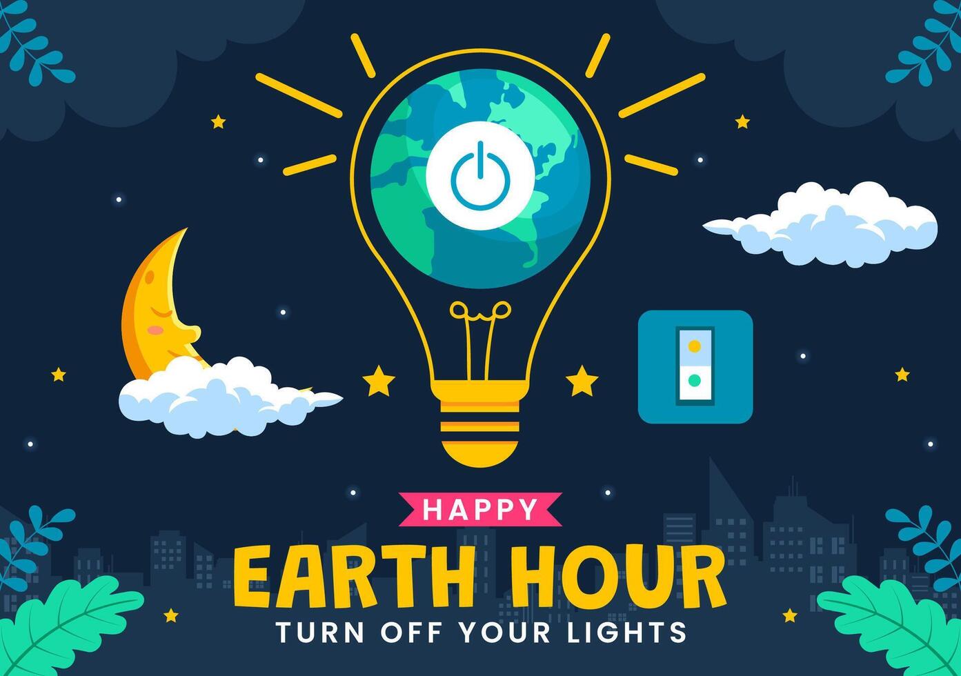 Earth Hour Illustration with Light Bulb and Energy Conservation Theme in a Flat Cartoon Design vector