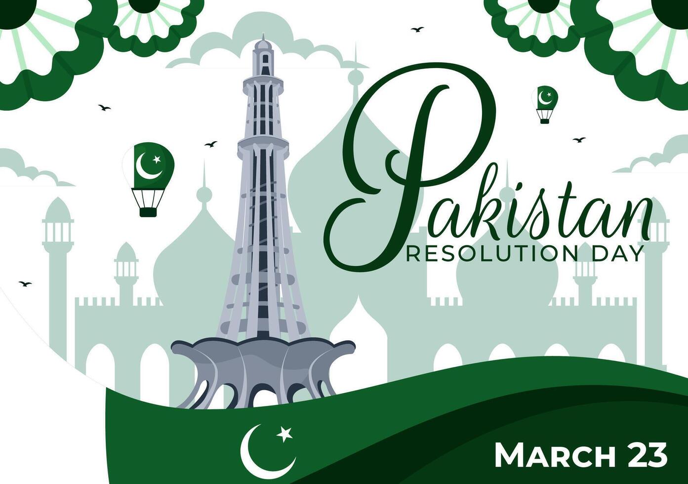 National Day of Pakistan Illustration with Flag and Iconic Sites on 23 March vector