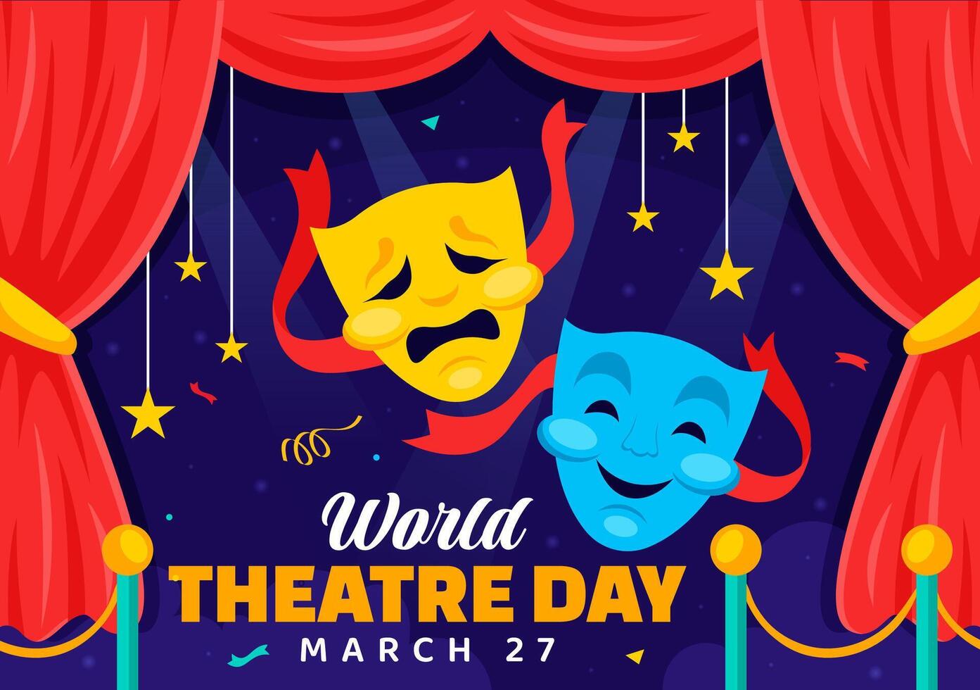 World Theatre Day Design Highlighting Stage Art and Cultural Performances vector