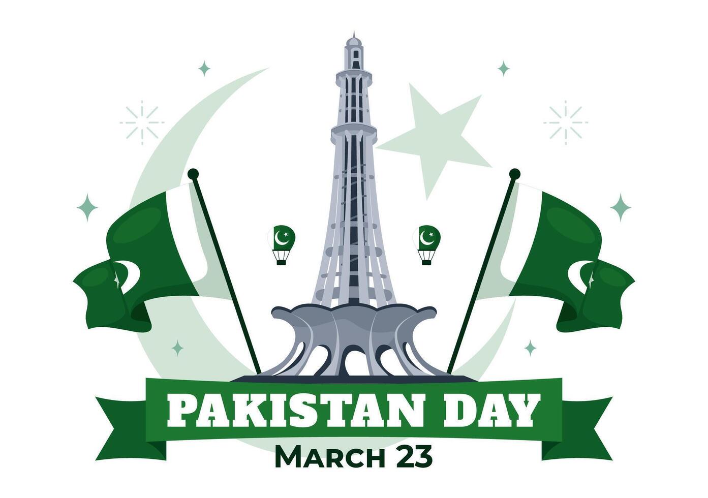 Pakistan Resolution Day Flat Style Illustration with National Flag and Landmarks vector