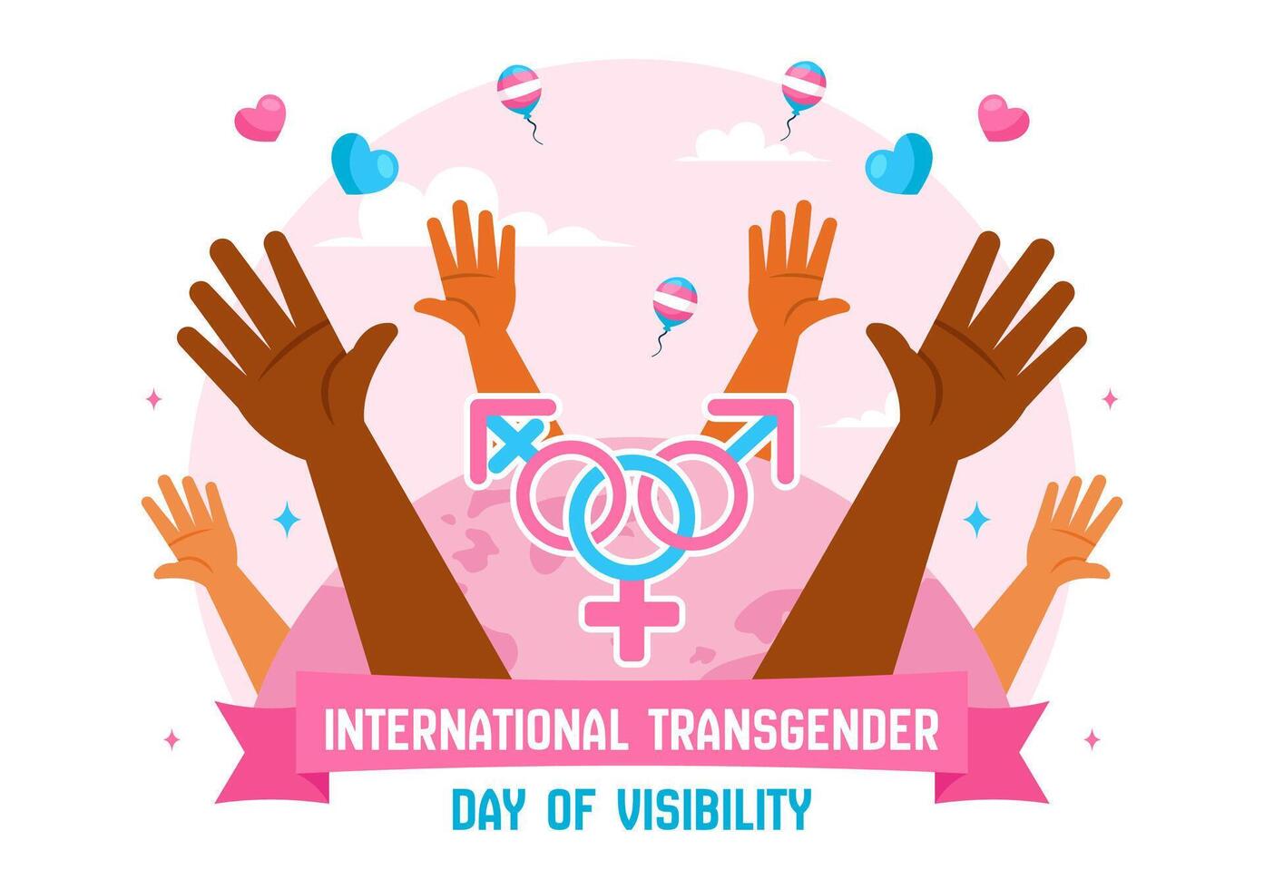 Transgender Day of Visibility Illustration with Pride Flags and Symbols in Flat Cartoon Style vector