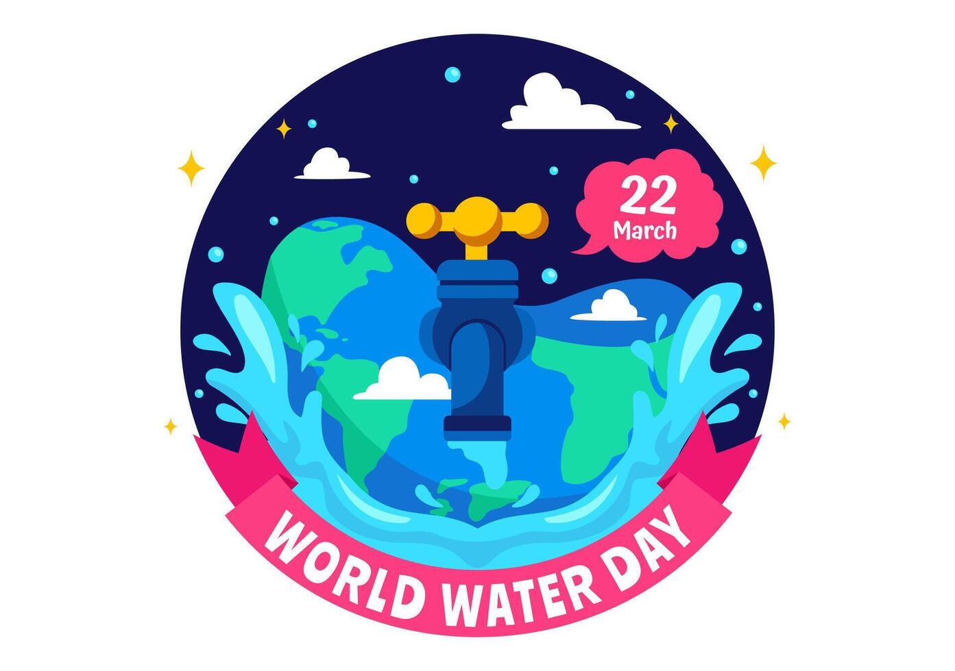 Illustration for World Water Day Highlighting Waterdrops and Saving Earth on 22 March vector