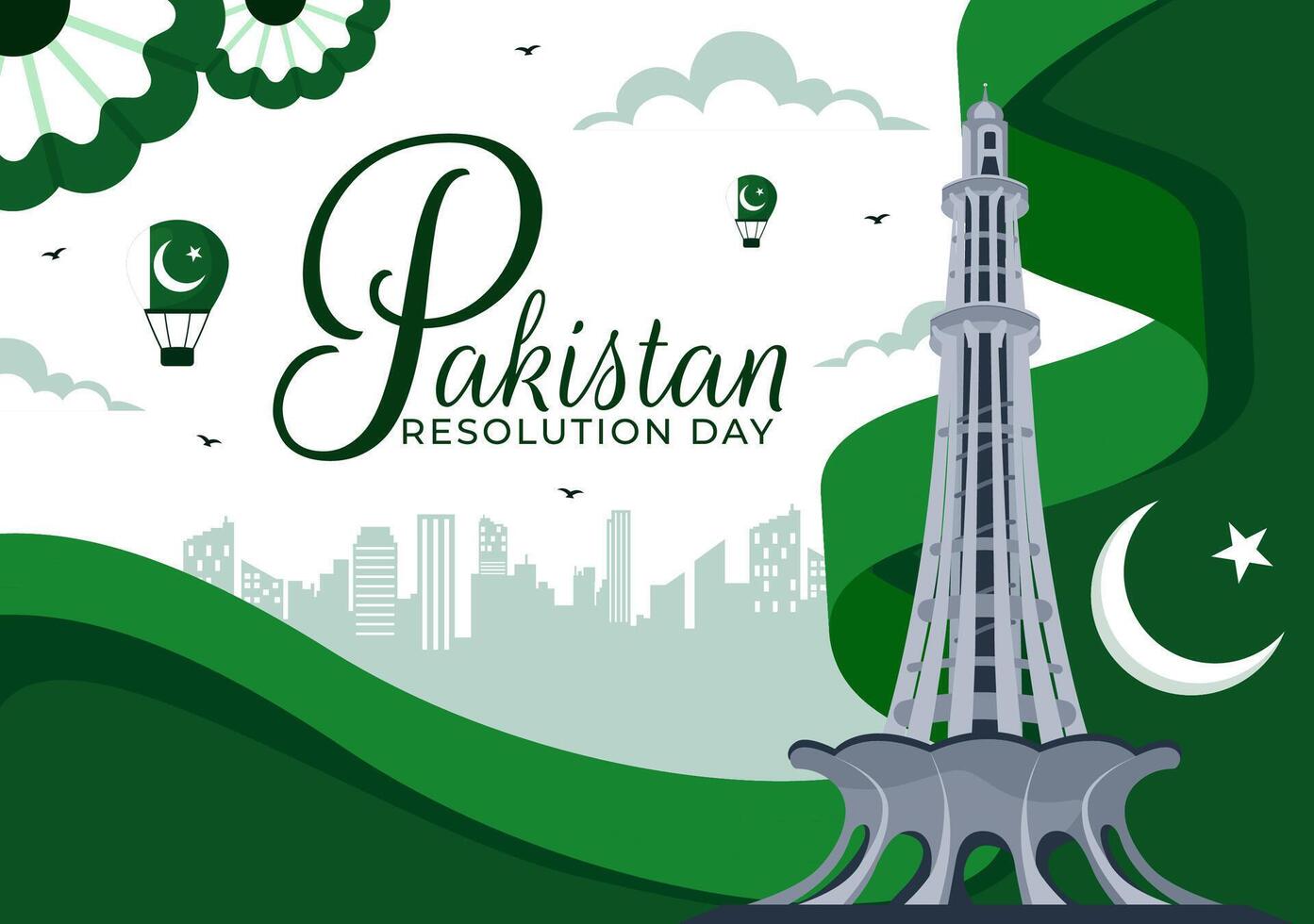 Happy Pakistan Day Design Featuring Flag and Landmarks for 23 March National Holiday vector