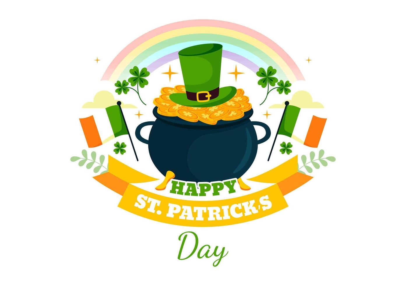 March 17 St. Patrick's Day Illustration with Golden Coins, Beer Pub, and Shamrocks in Cartoon Style vector