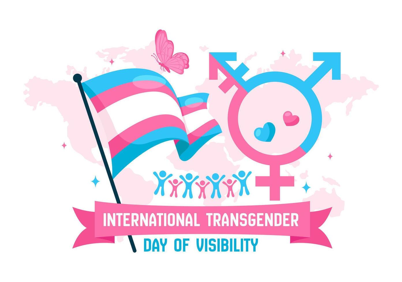 Transgender Day Celebration Design with Pride Flags and Symbols in Flat Style vector