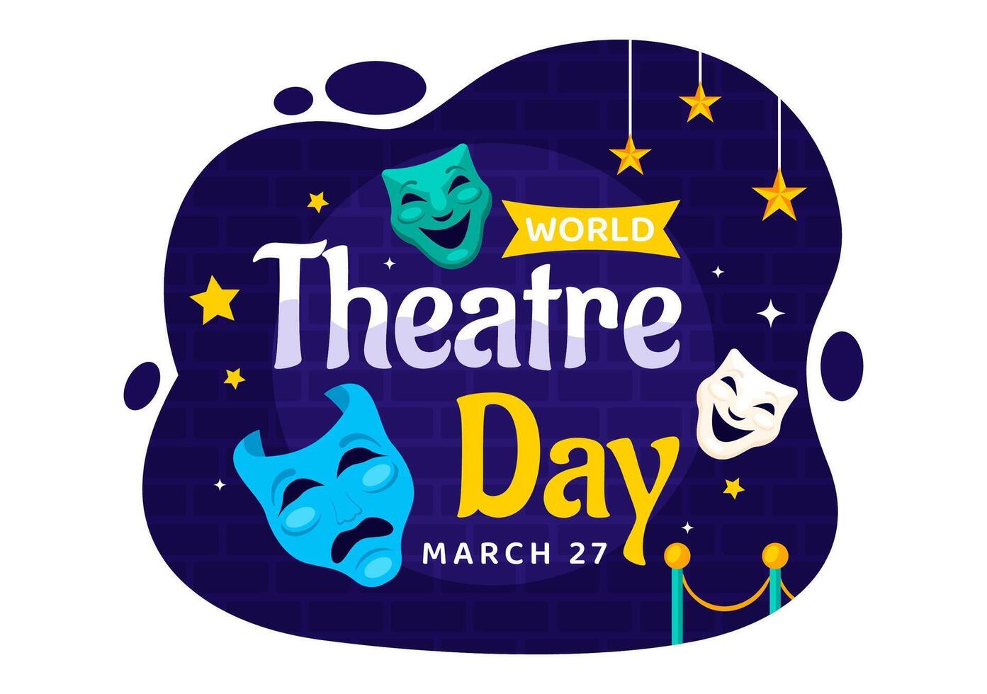 World Theatre Day Illustration with Comedy and Tragedy Masks and Red Curtains in a Flat Style Background vector