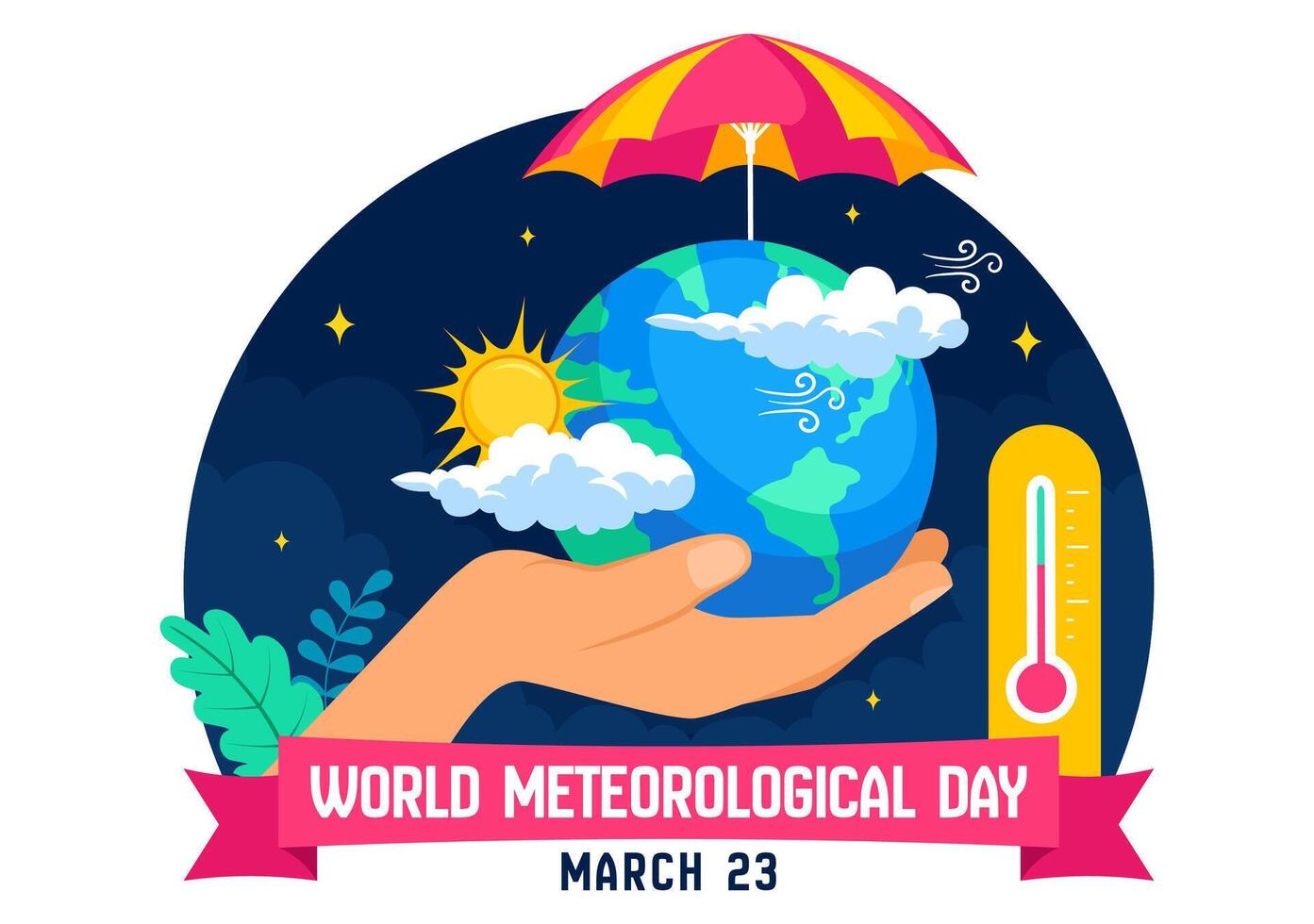 Cartoon Style World Meteorological Day Design with Meteorology and Weather Studies vector
