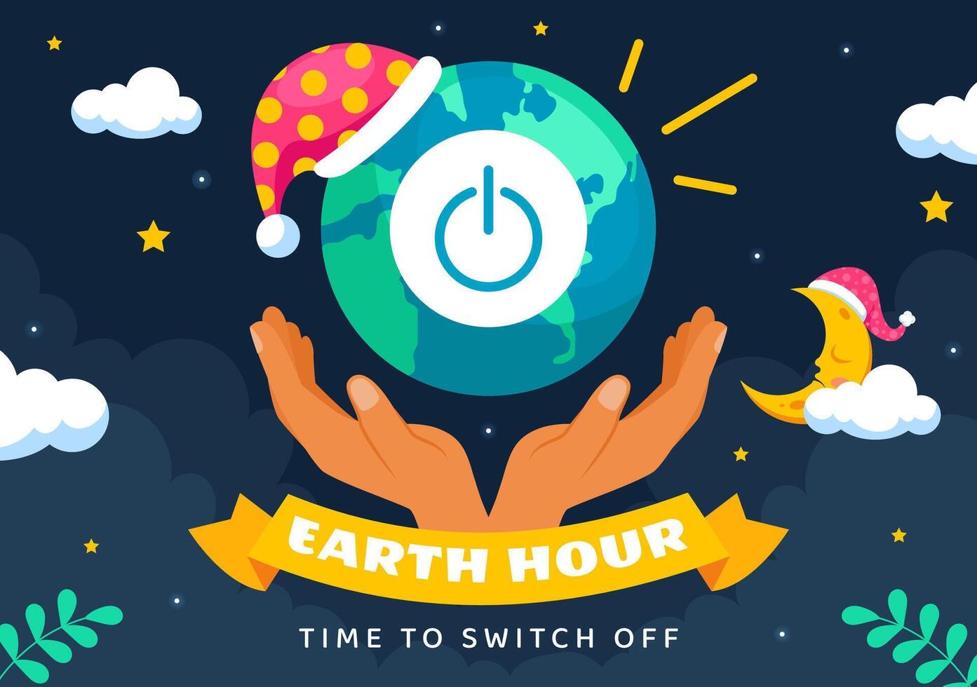 Illustration of Earth Hour Day Promoting Light Off Awareness with Creative Flat Cartoon Background vector