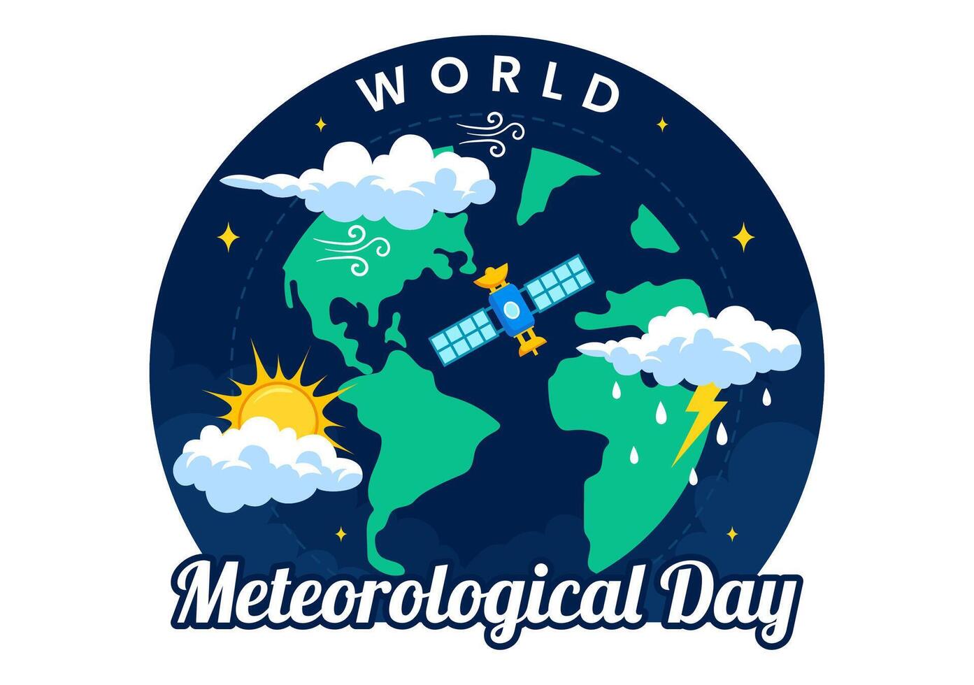Flat Cartoon Illustration of World Meteorological Day Featuring Weather and Climate Research vector