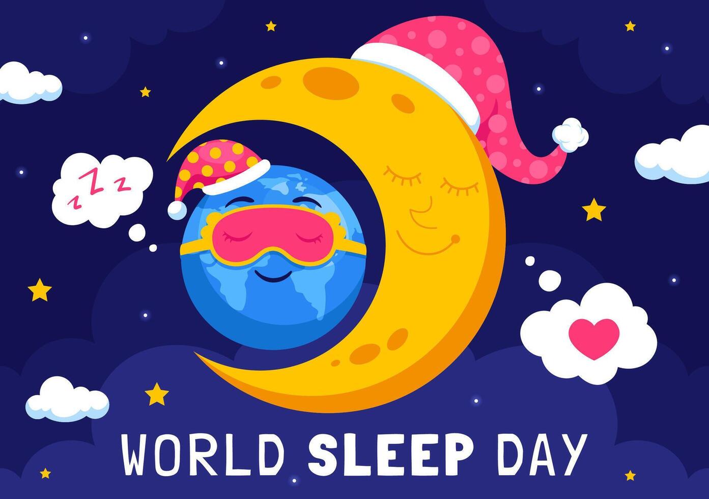 Design Celebrating World Sleep Day on March 17 with Planet Earth, Moon, and Dreamy Sky vector