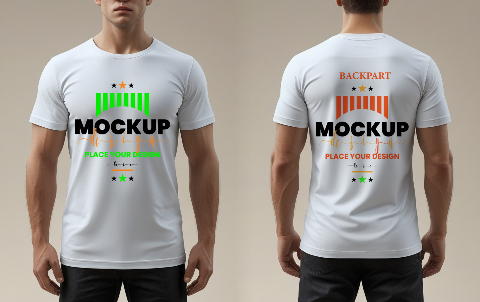 Stylish front part and back part t shirt mockup template for showcasing trendy clothe mockup psd