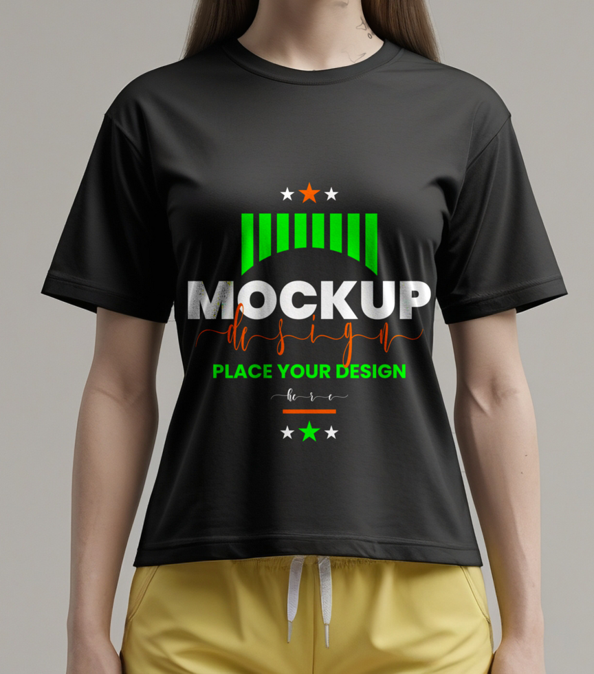 Custom female blank tshirt mockup for presenting apparel products and designer clothes psd