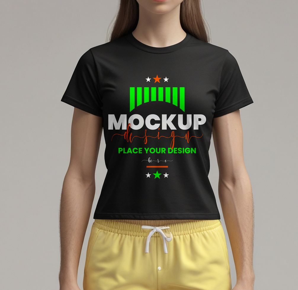 Professional blank female tshirt template for clothing design and t shirt mockup fashion projects psd