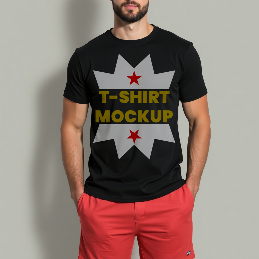 Minimalistic male blank tshirt mockup for showcasing modern fashion and just t shirt mockup apparel design psd