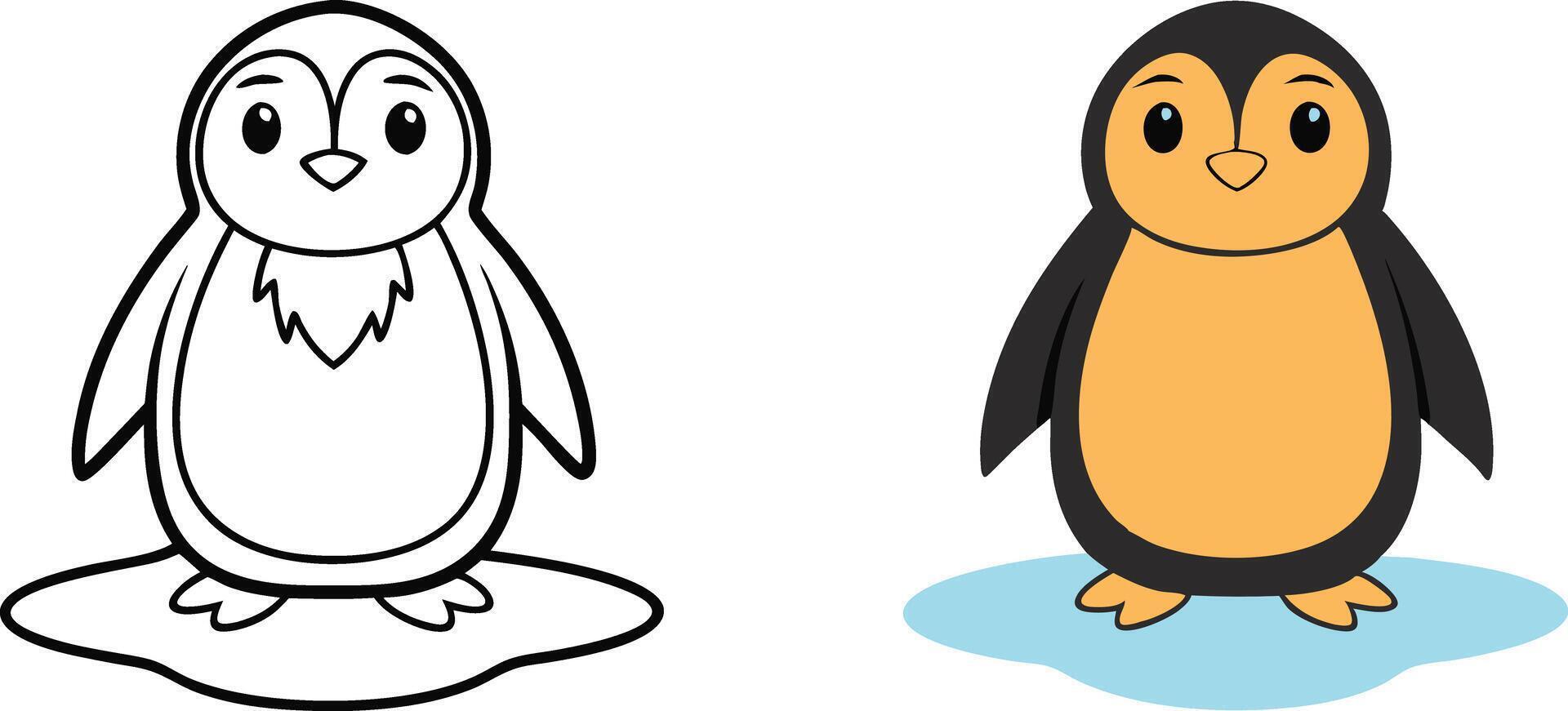 Adorable Penguin Illustration Coloring Page and Cartoon vector