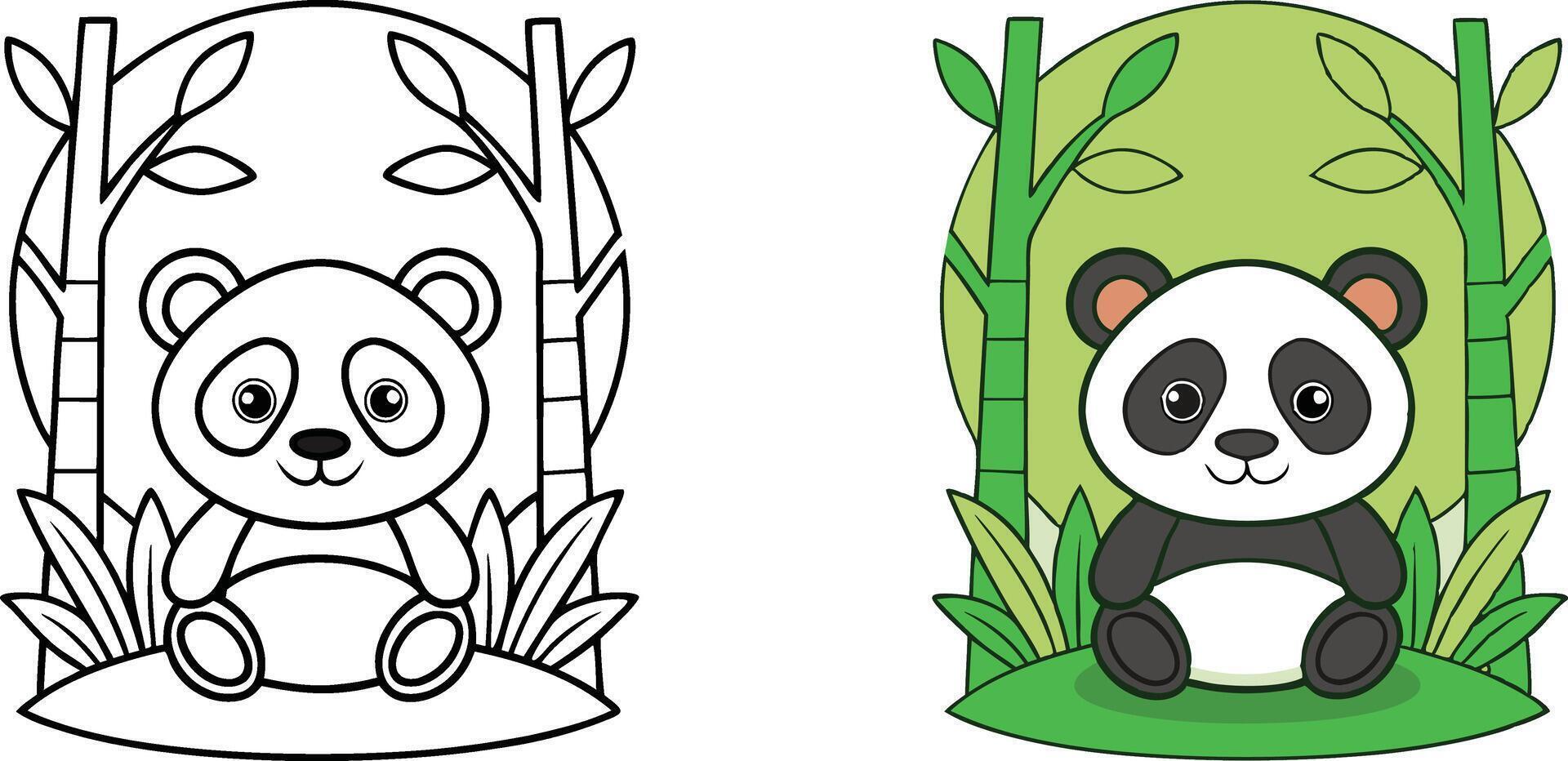 Adorable Panda Bear Coloring Page Bamboo Forest Habitat Illustration vector