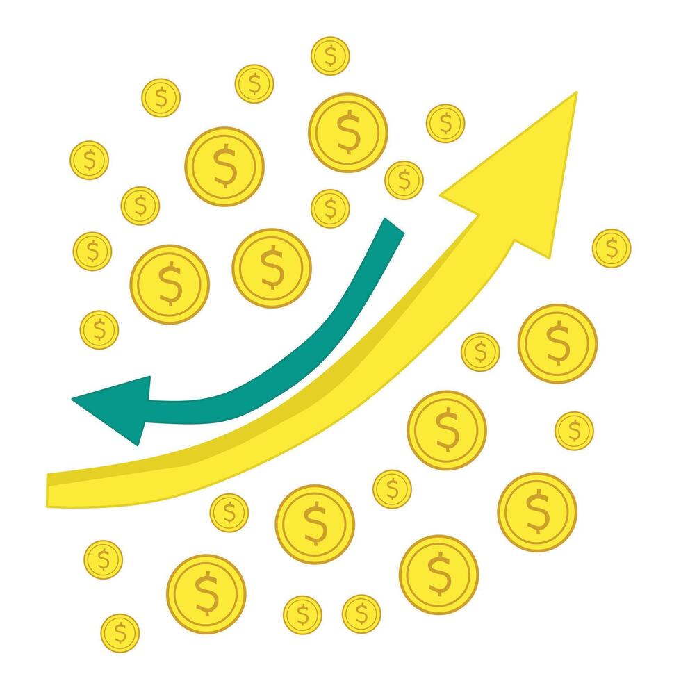 Dollar Coins with yellow arrows vector