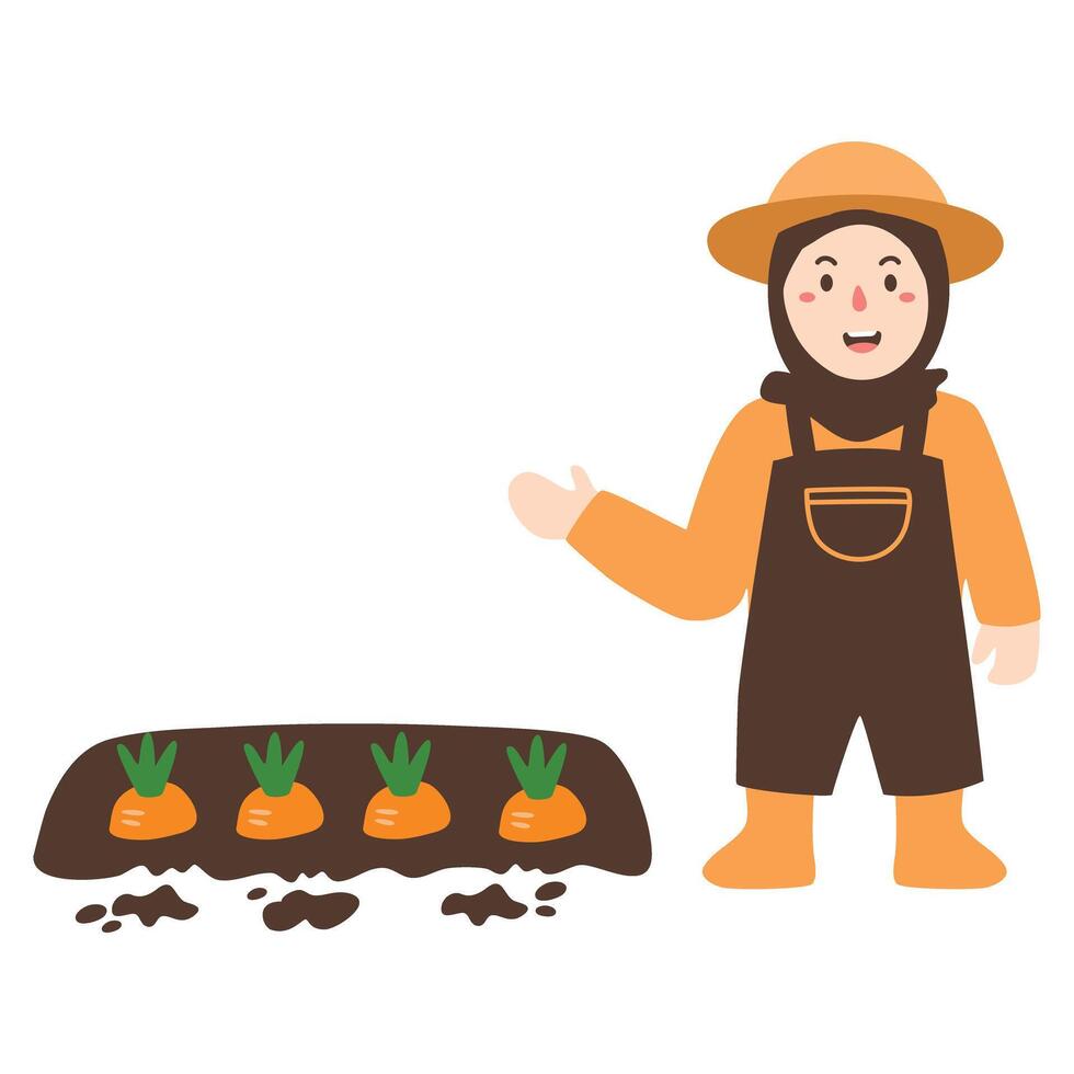 Little girl farmer or gardener pointing finger vector