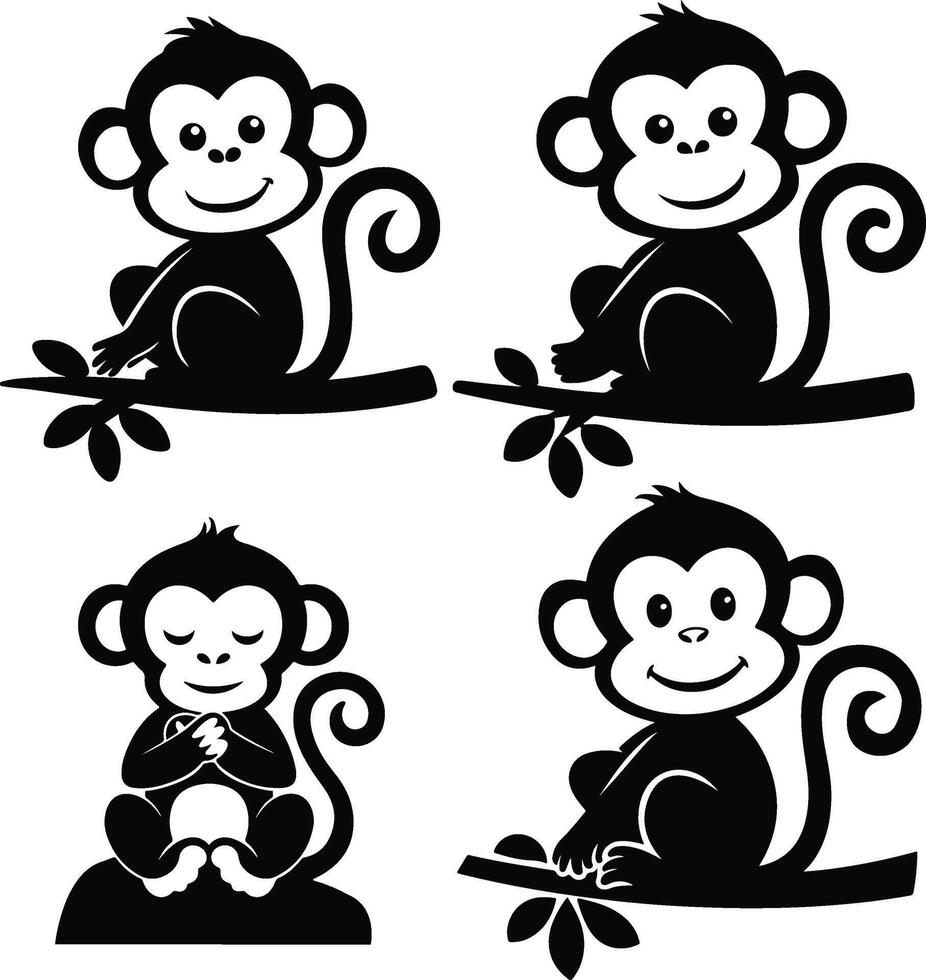 Cute Monkey Icon Silhouette vector