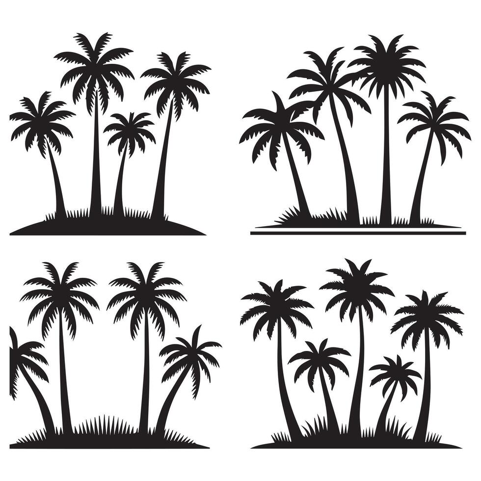 Silhouette of Palm Trees - Tropical Nature Scene with Black Tree Design on White Background vector