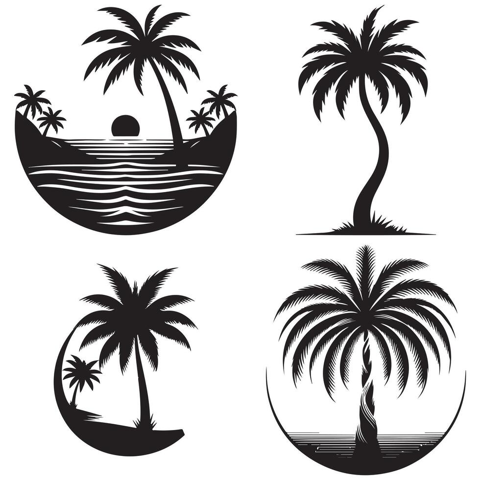 Silhouette of Palm Trees - Tropical Nature Scene with Black Palm Tree Design on vector