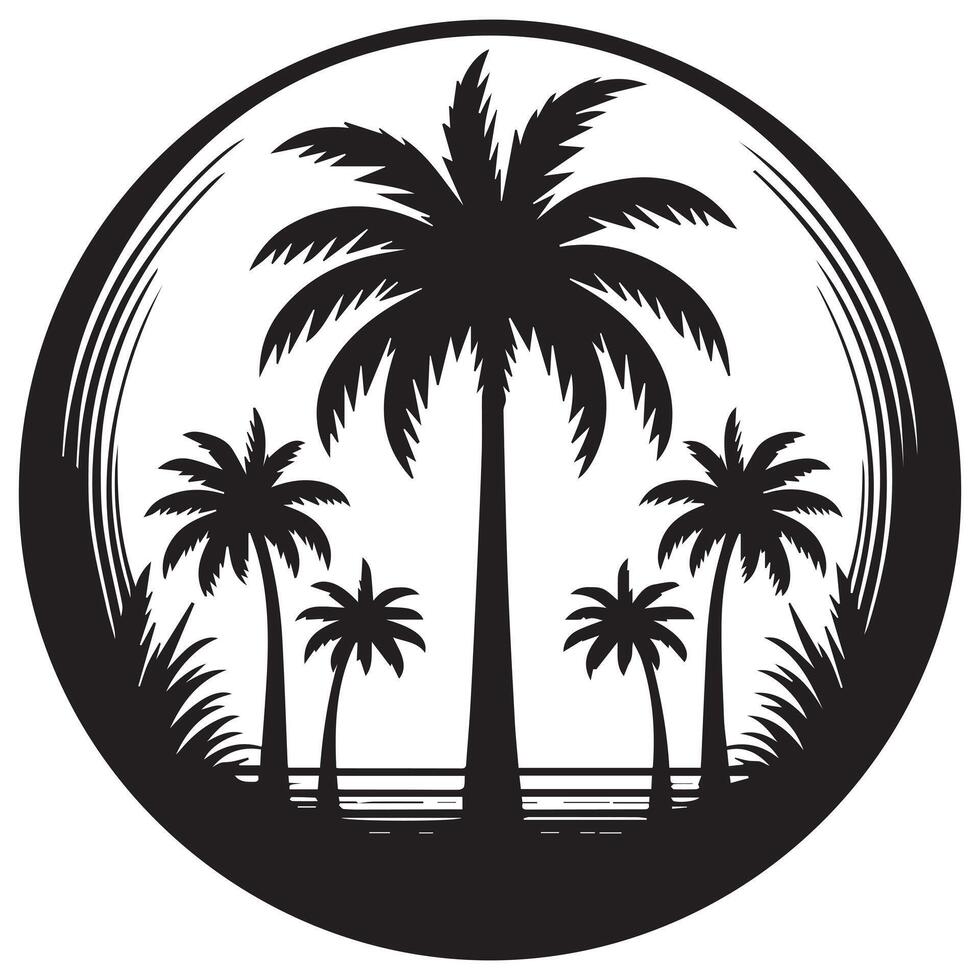 Silhouette of Palm Trees - Tropical Nature Scene with Tree Design on White Background vector