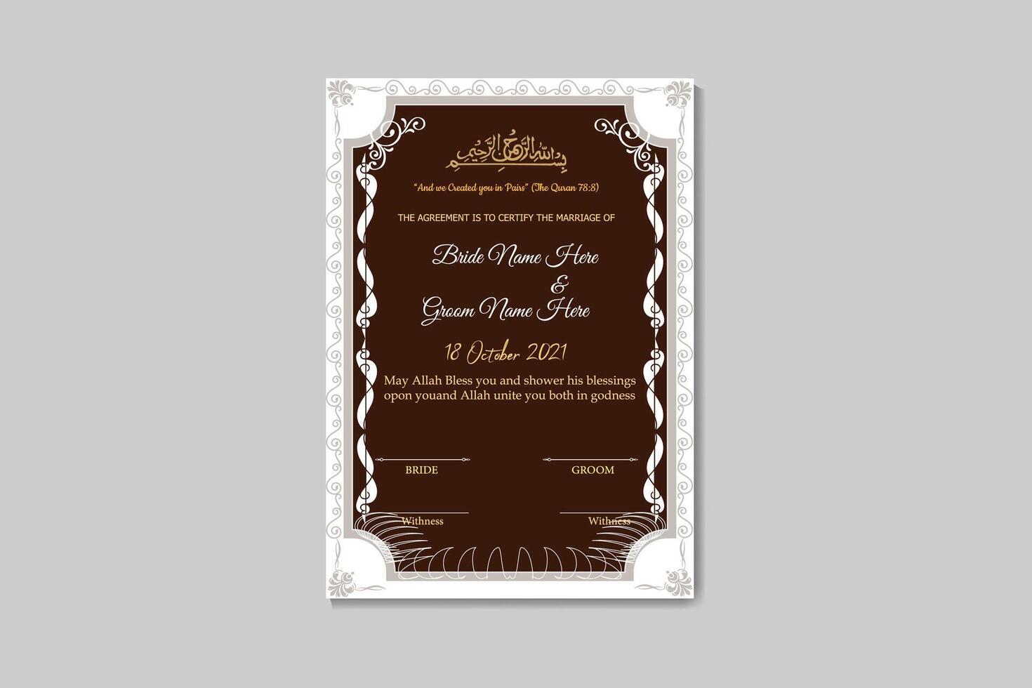 Luxury Nikkah Certificate Template Design vector