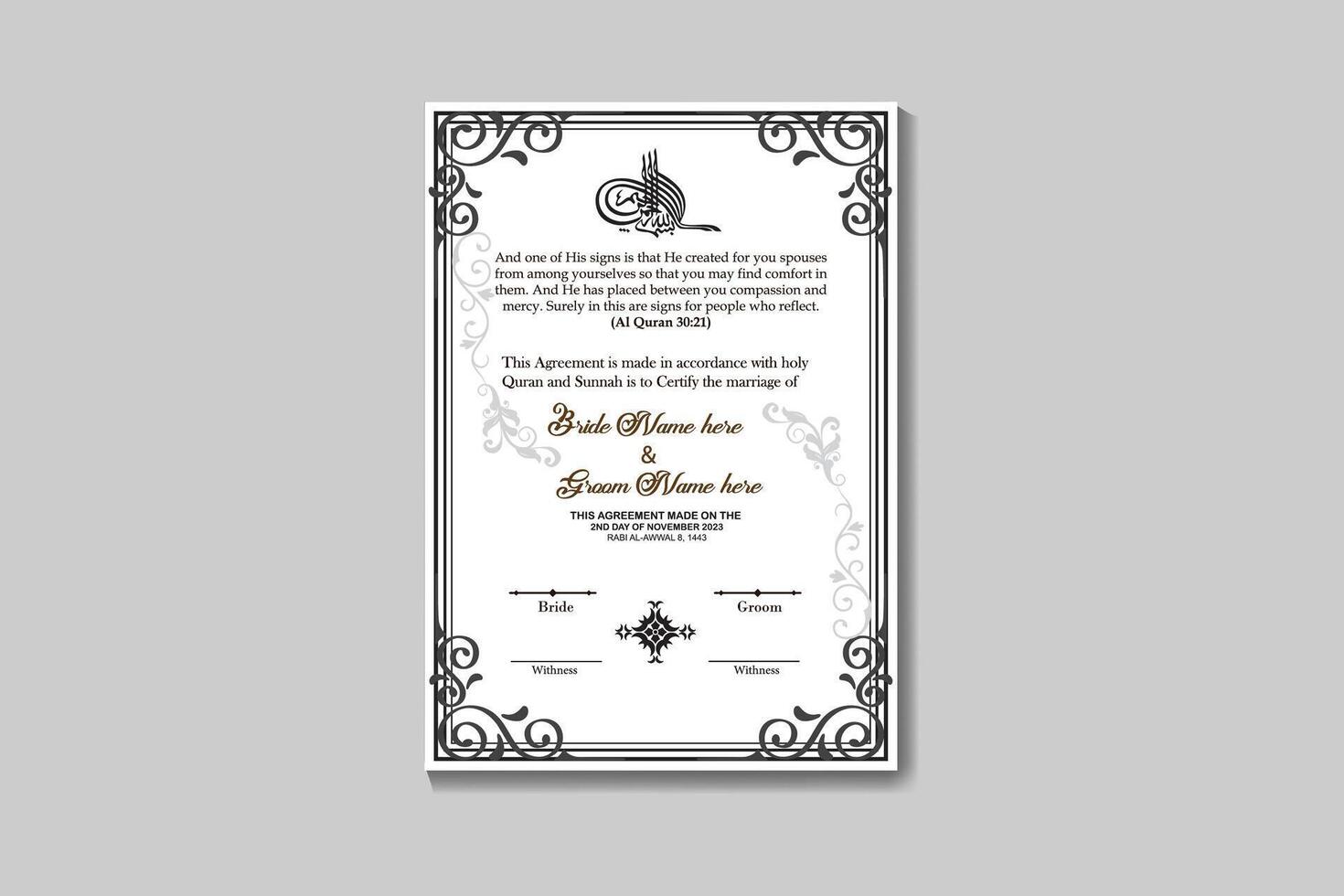 Luxury Nikkah Certificate template vector