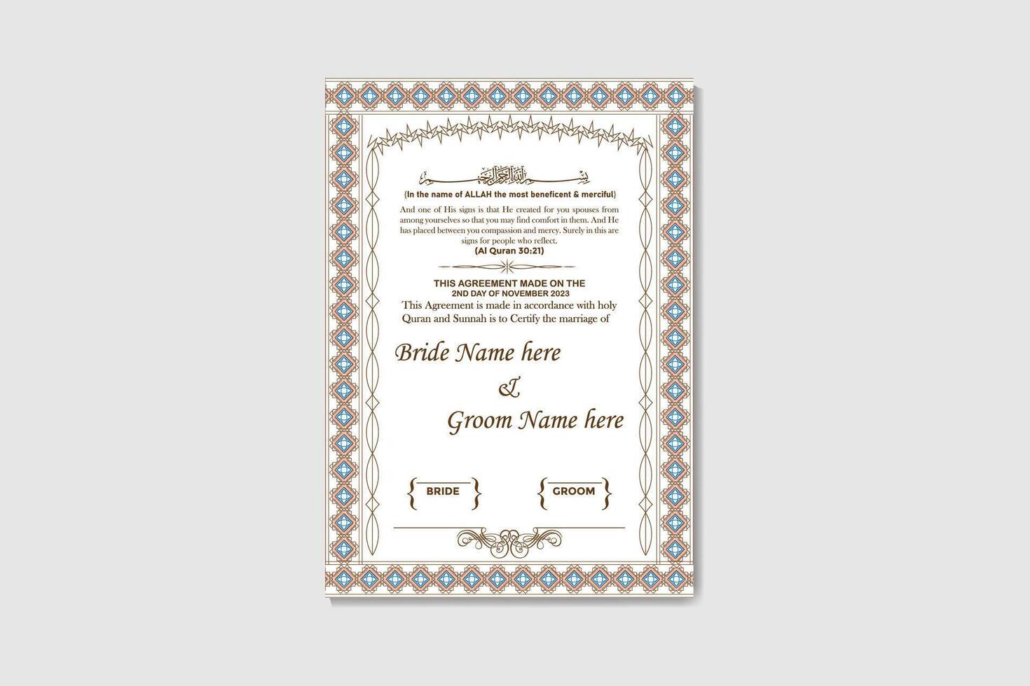 Marriage Certificate Template Design vector