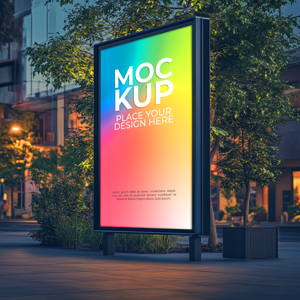 Mockup of a billboard on the street at night outside shop or restaurant psd