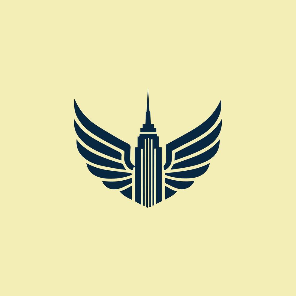 empire state building logo with wings vector