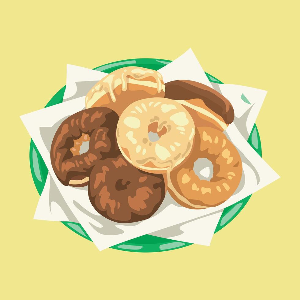 stack of donuts on a plate covered with oil-absorbing pape vector