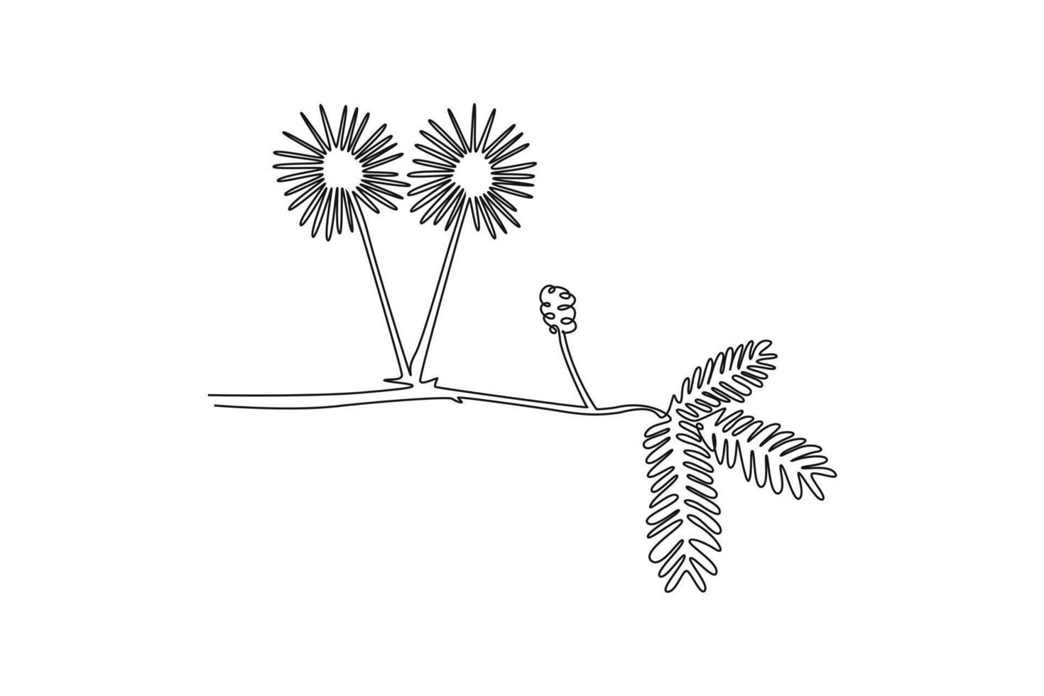 Continuous one line drawing beauty fresh mimosa pudica for garden logo. Decorative action plant concept for home wallpaper decor art poster print. Single line draw design graphic illustration vector