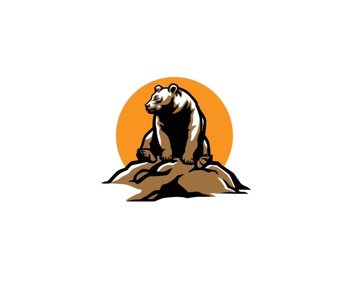 bear sitting on a rock at sunset vector