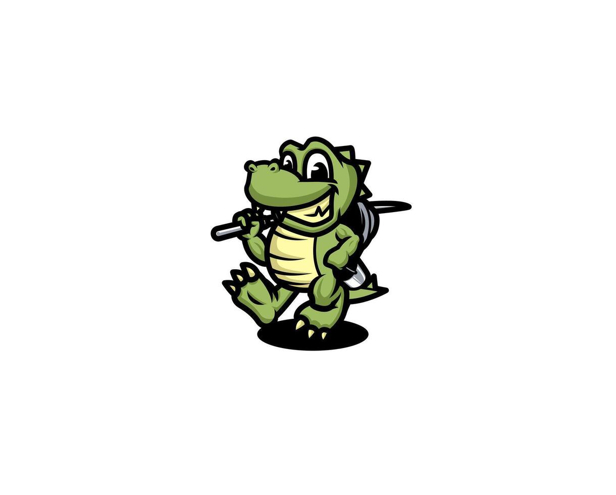 Crocodile goes fishing character illustration vector