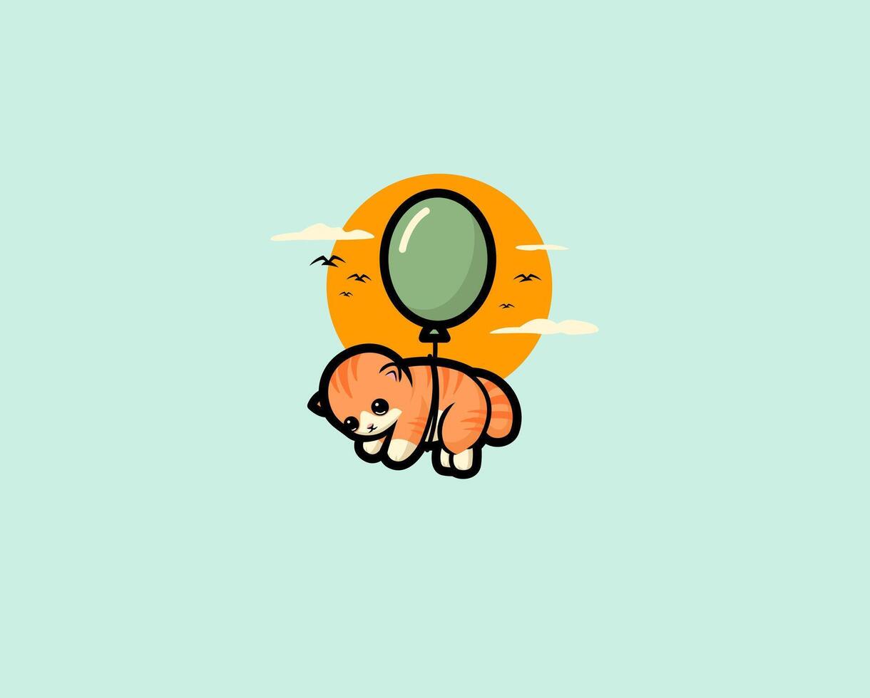 Cute cat flying with balloon illustration vector