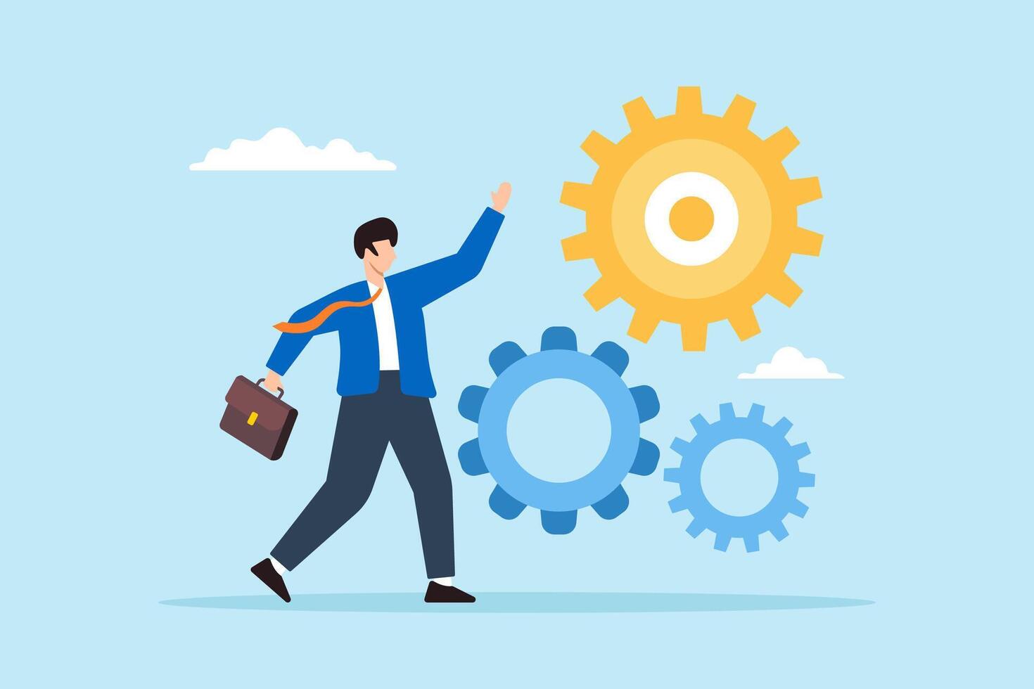 Flat illustration of business entrepreneur work with cogwheel symbolizing productivity and efficiency improvement vector