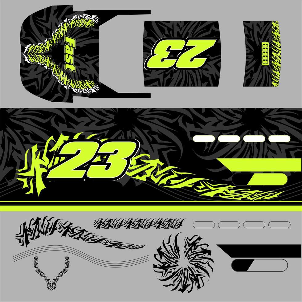 Graphic assets racing packs, car wrap design resources for motorsport, car wraping decal, automotive template vector