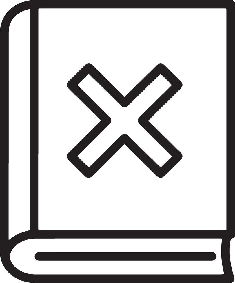 Create a Minimalistic Icon of a Closed Book with an 'X' Symbol vector