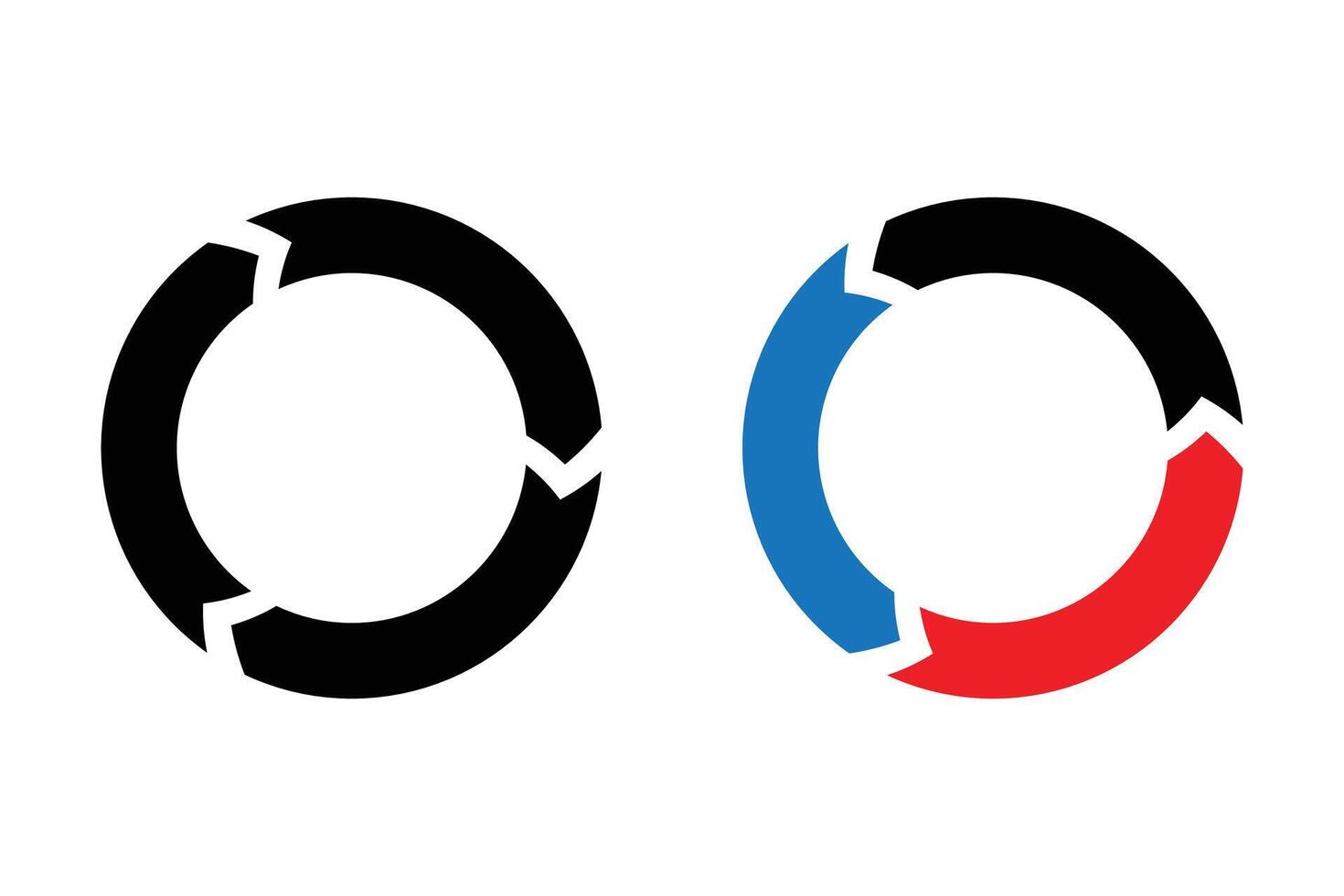 Circular arrow with Interlocking Sections. Segmented circle arrow rotation icon. vector