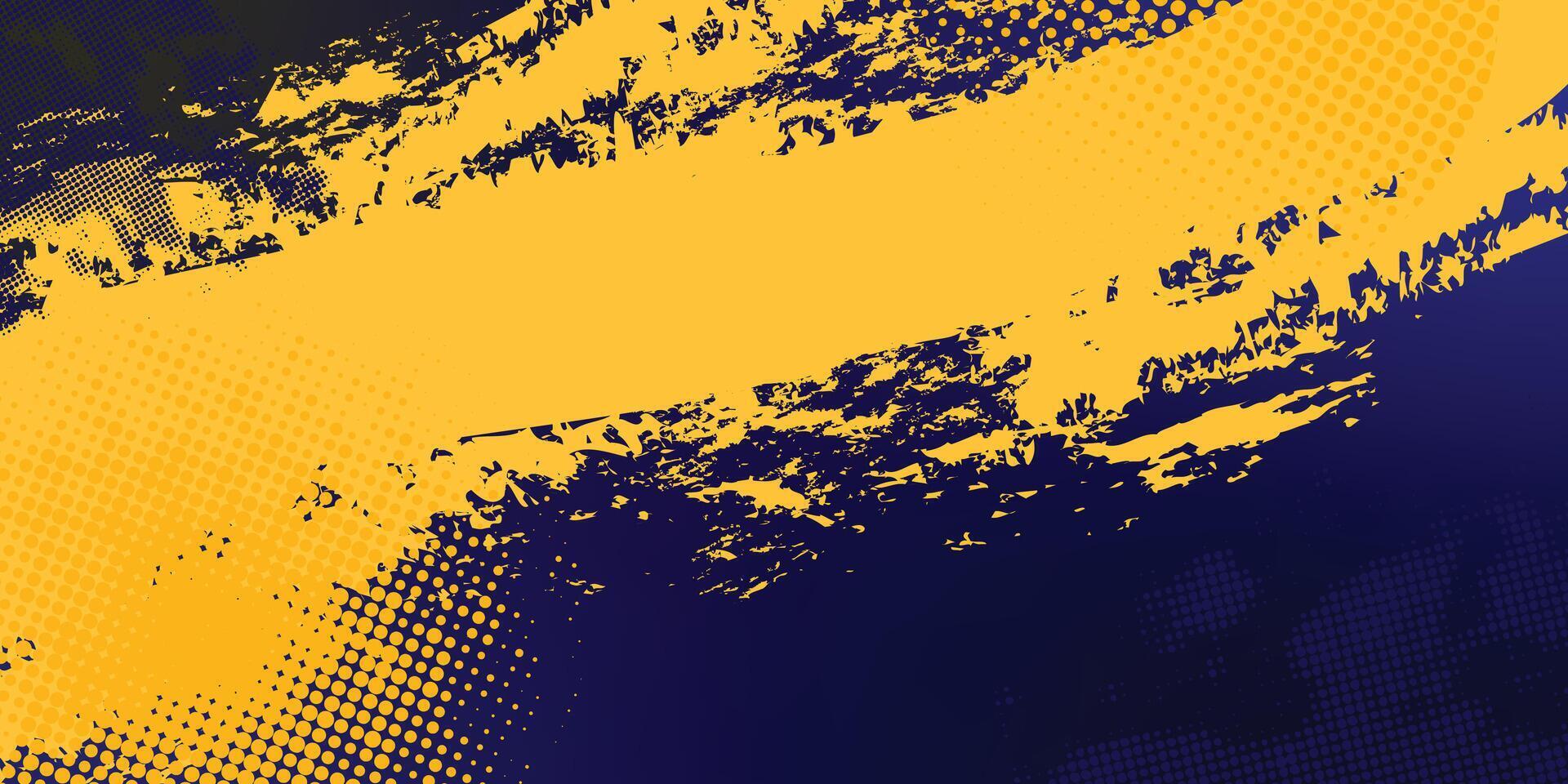 Yellow Background with Black Distressed Grunge Texture, Splatter Marks, and Paint Dots. vector