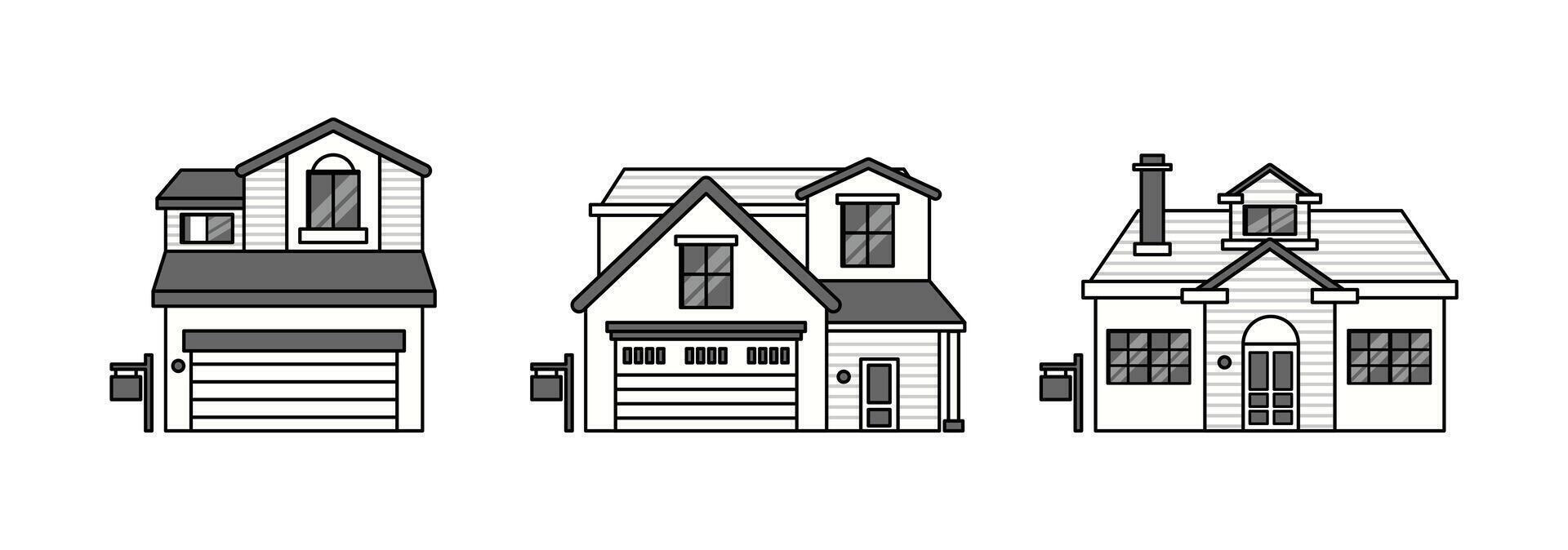 set of line building icons on black and white colour vector