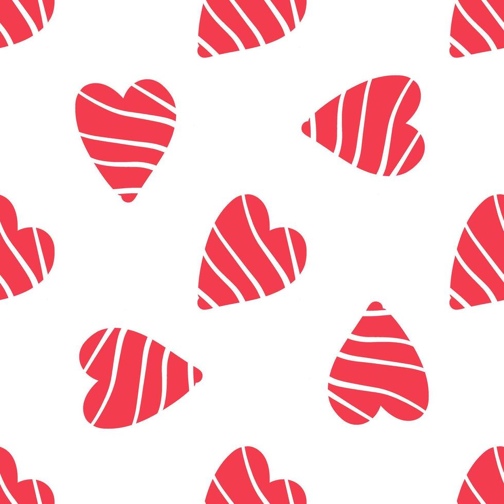 Flat doodle style seamless pattern of red outlined hearts on white background vector